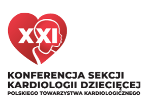 Logo Konferencji Sekcji Kardiologii Dziecięcej Polskiego Towarzystwa Kardiologicznego przedstawiające czarny napis na białym tle w ikoną czerwonego serca
